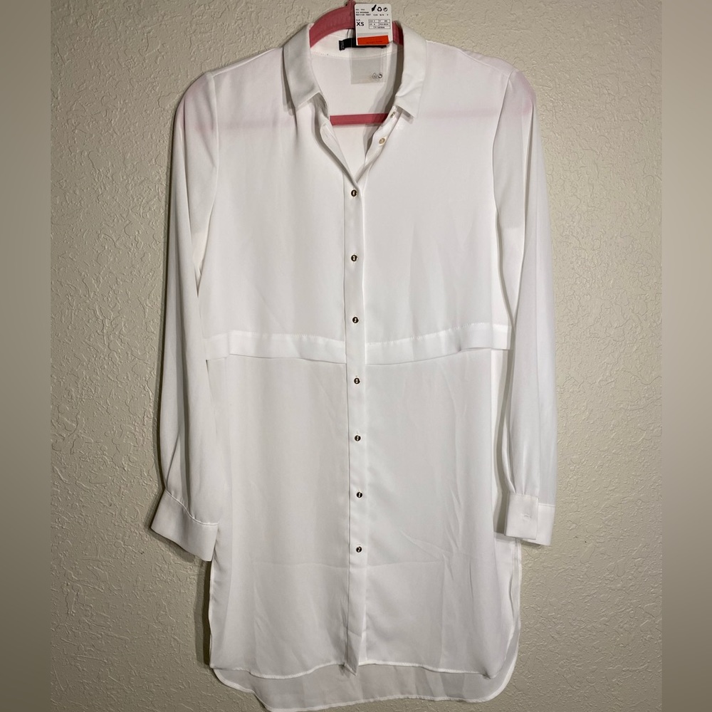 Mango White Button Up Dress